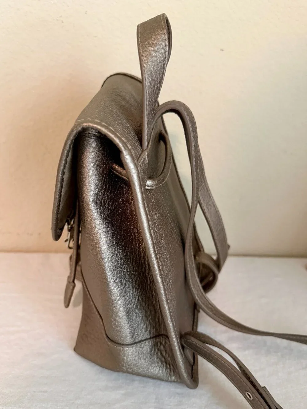 Free People Josie Mini Vegan Faux Leather Backpack Metallic Gun Metal Gold